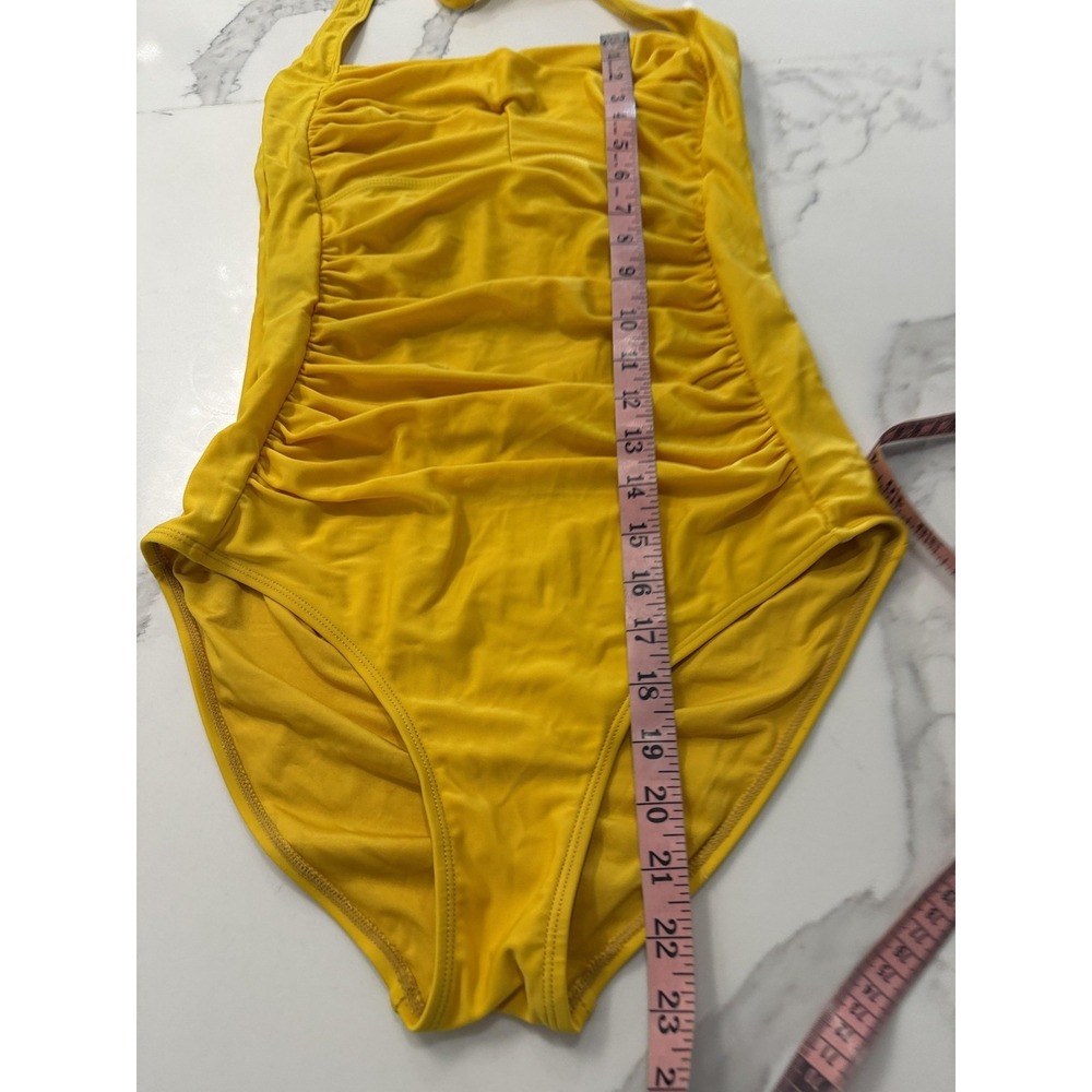 Swimsuit Womens Medium Yellow Halter Ruched One Piece Lined Bathing Suit - Picture 7 of 8